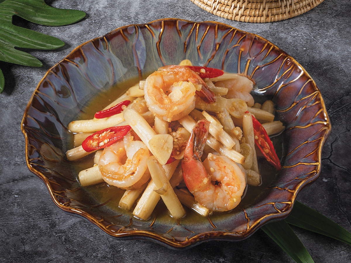 ผัดไหลบัวกุ้งStri-fried Lotus Stems with Prawn